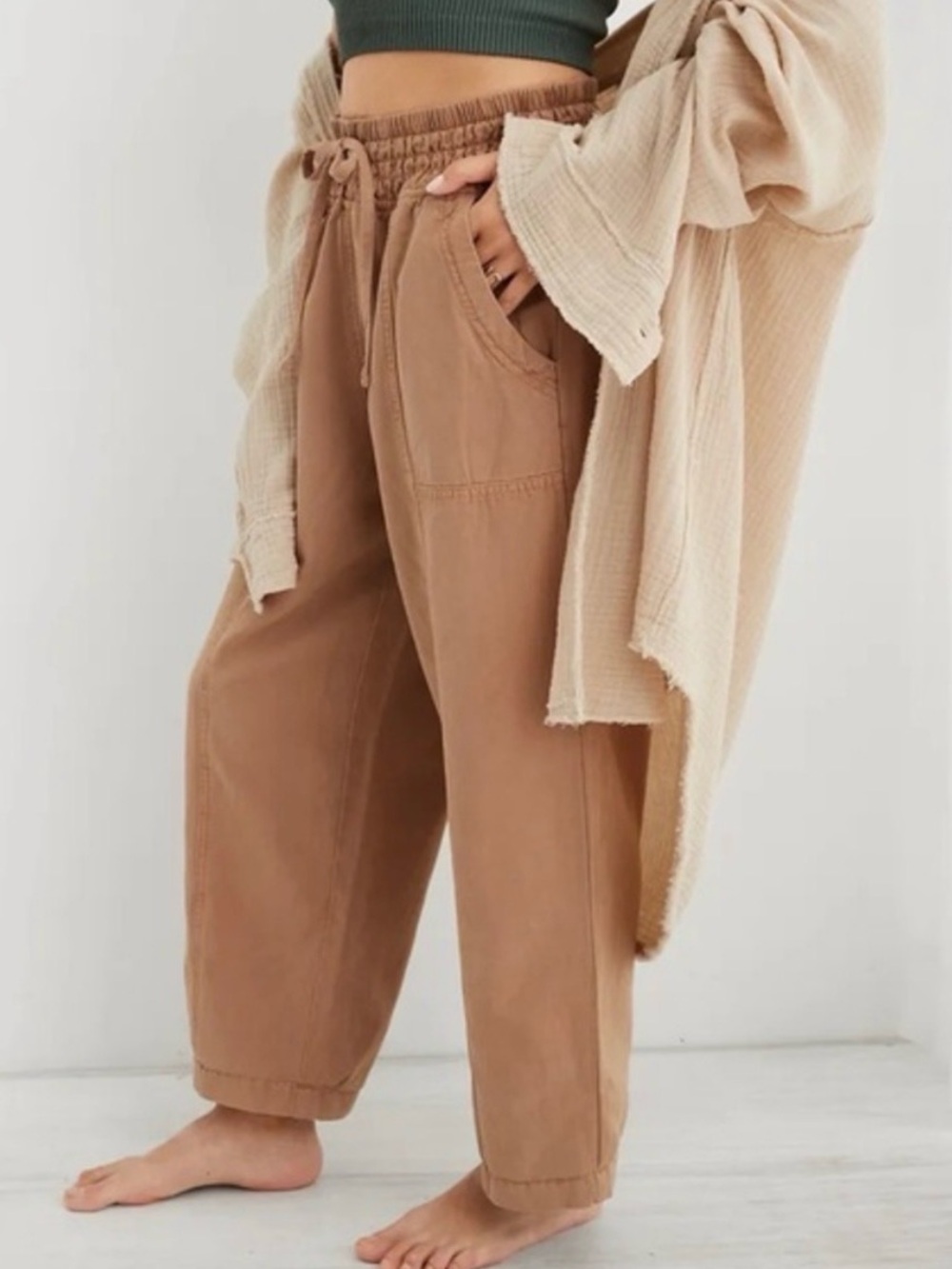 Aerie Brown High Rise Utility Pants Relaxed Drawstring Size Small